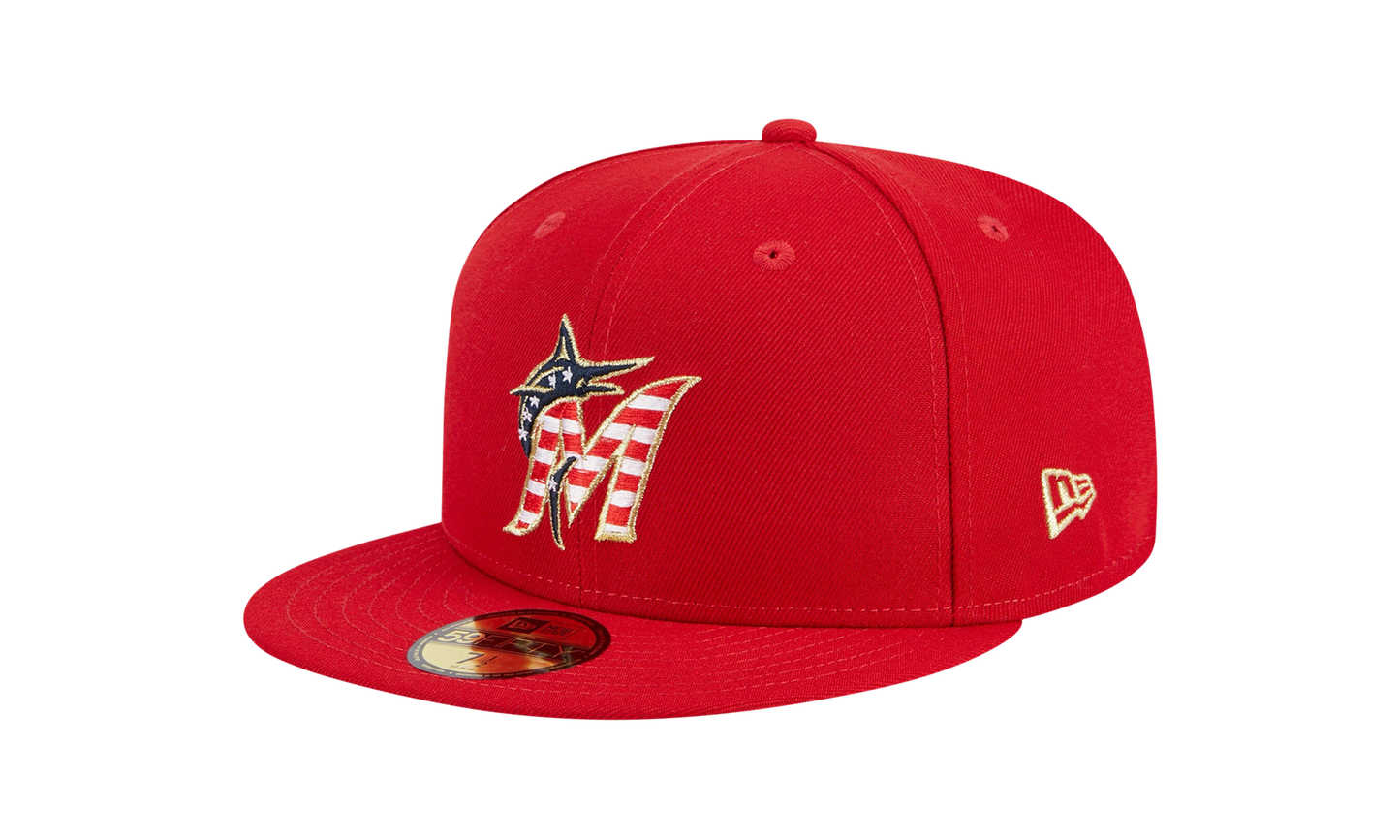 59FIFTY Miami Marlins Fourth Of July Fitted Hat "Red / Grey - Under Brim" NE909
