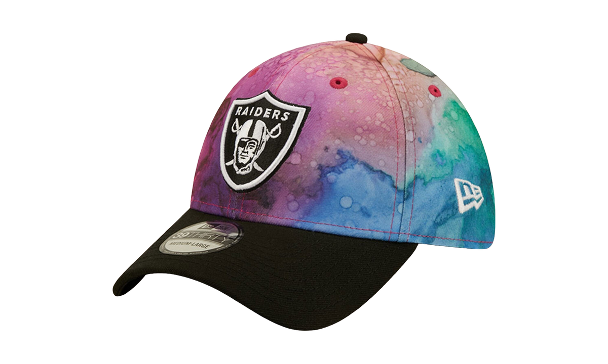 39THIRTY Las Vegas Raiders Crucial Catch Flex Fit Hat "Multicolor Watercolor Design Crown / Black Visor" NE841