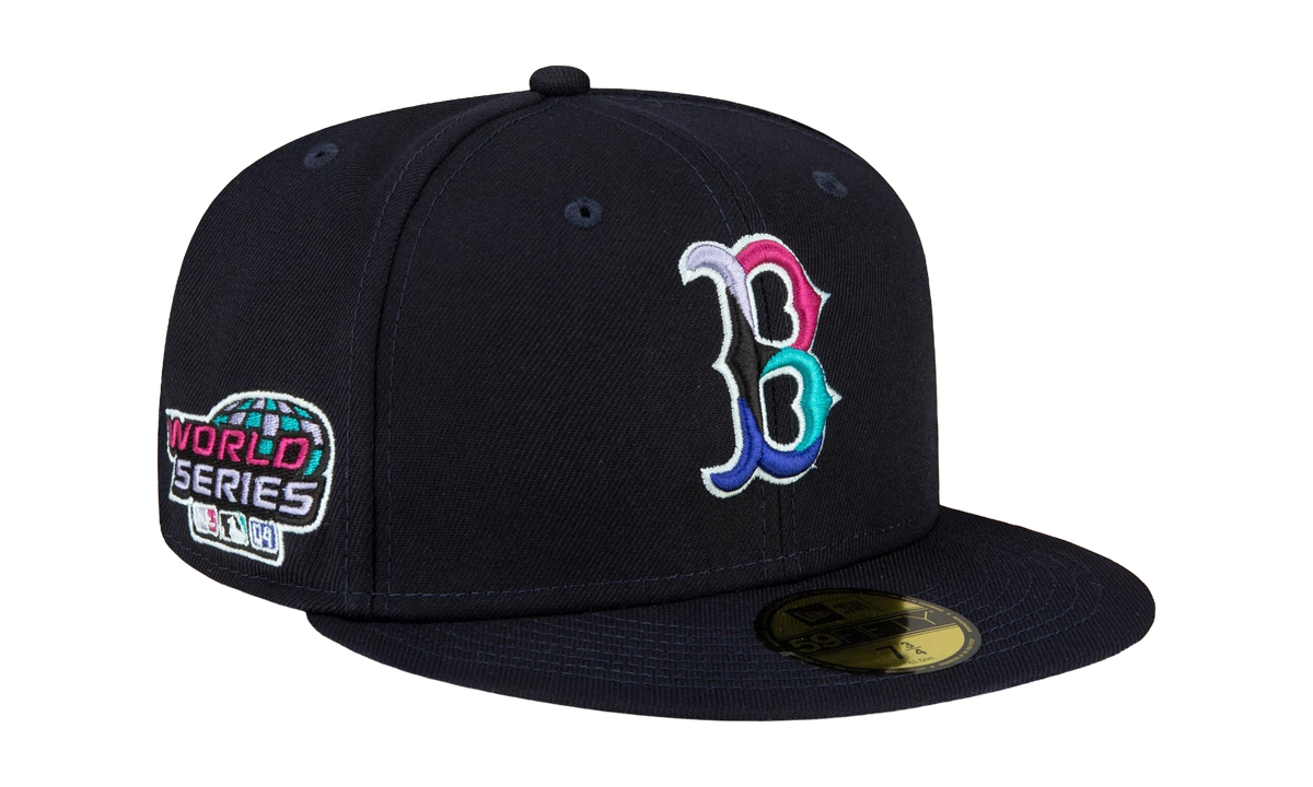 59FIFTY Boston Red Sox 2004 World Series Polar Lights Fitted Hat "Navy / Hot Pink - Brim" NE850