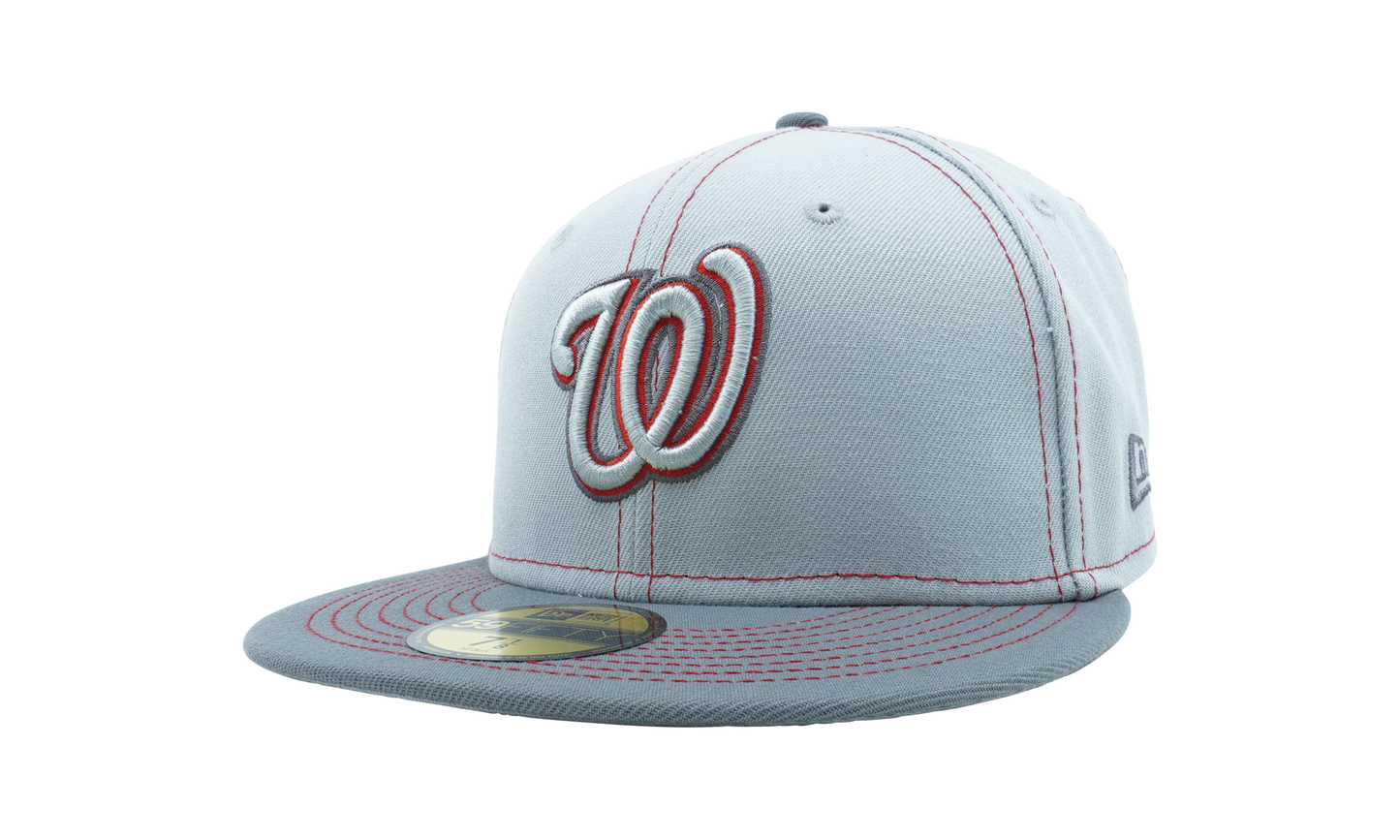 59FIFTY Washington Nationals Gray Pop Fitted Hat "Gray / Red - Stitch" NE883