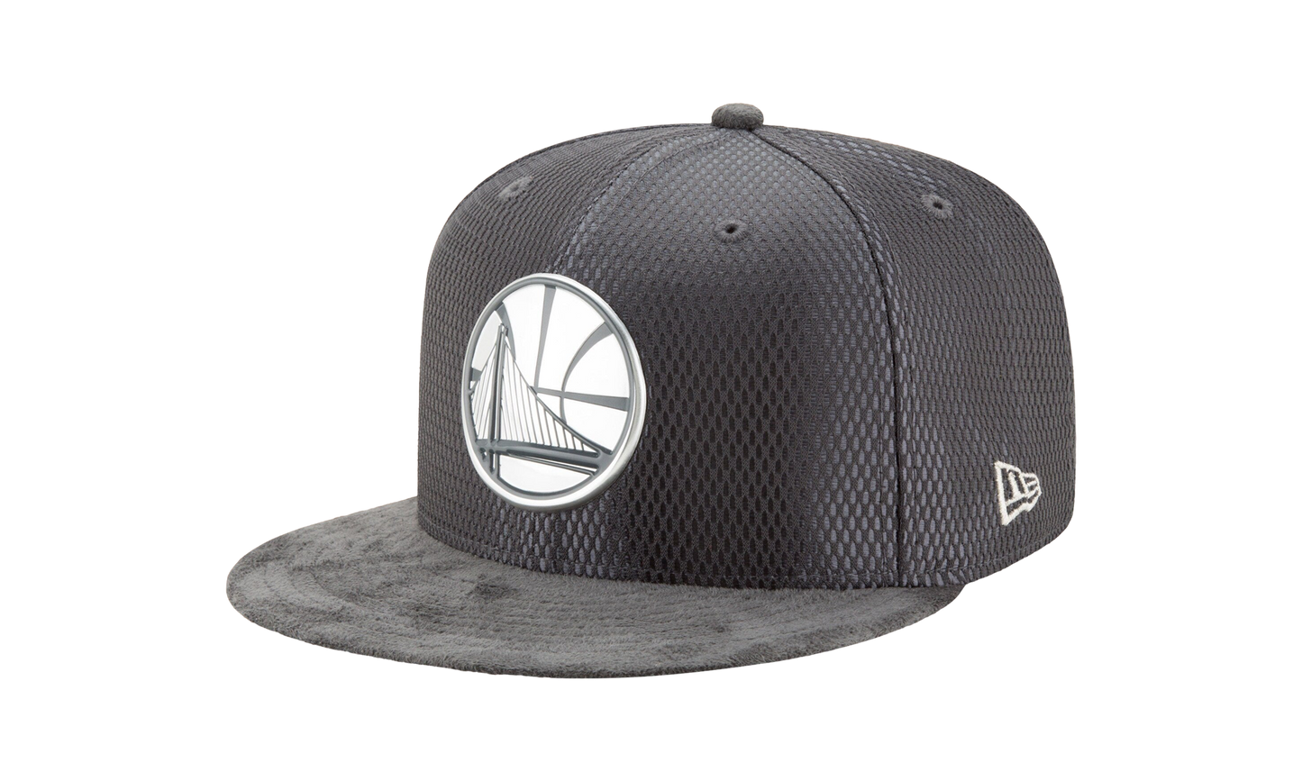 9FIFTY Golden State Warriors On The Court Snapback Hat "Gray Suede / Gray GSW Logo - Under Brim" NE636