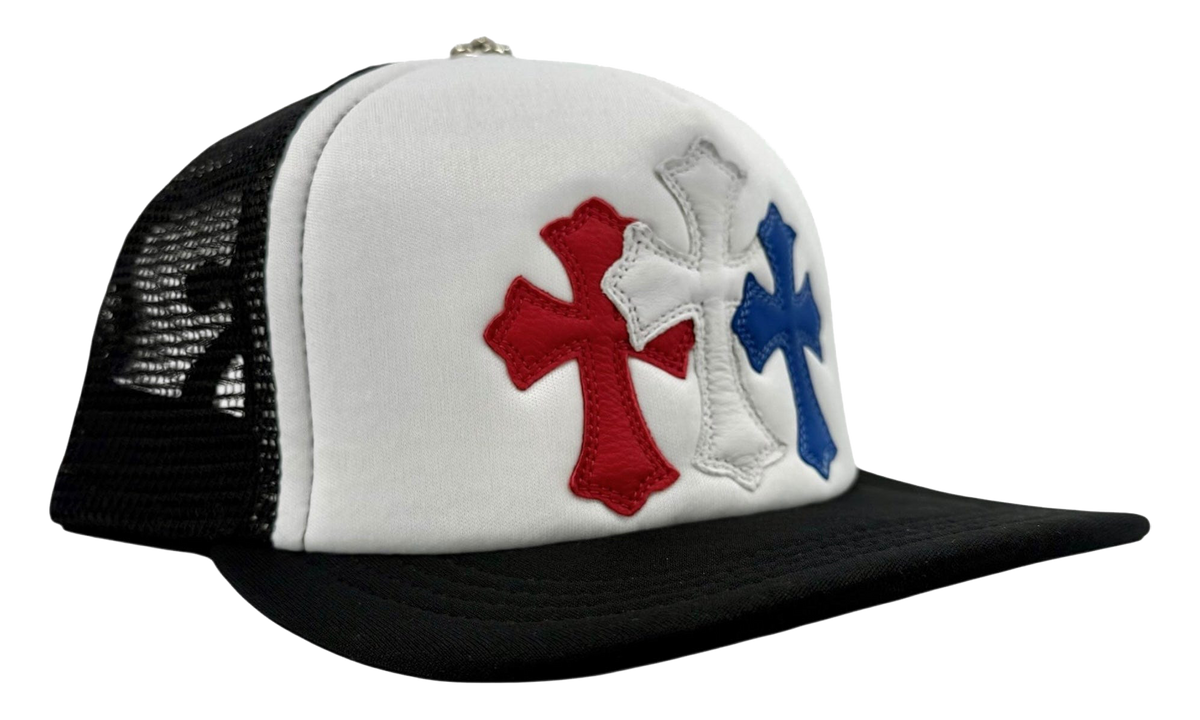 Cemetery Leather Cross Patch Trucker Hat "Black White Multi" CHRM1398