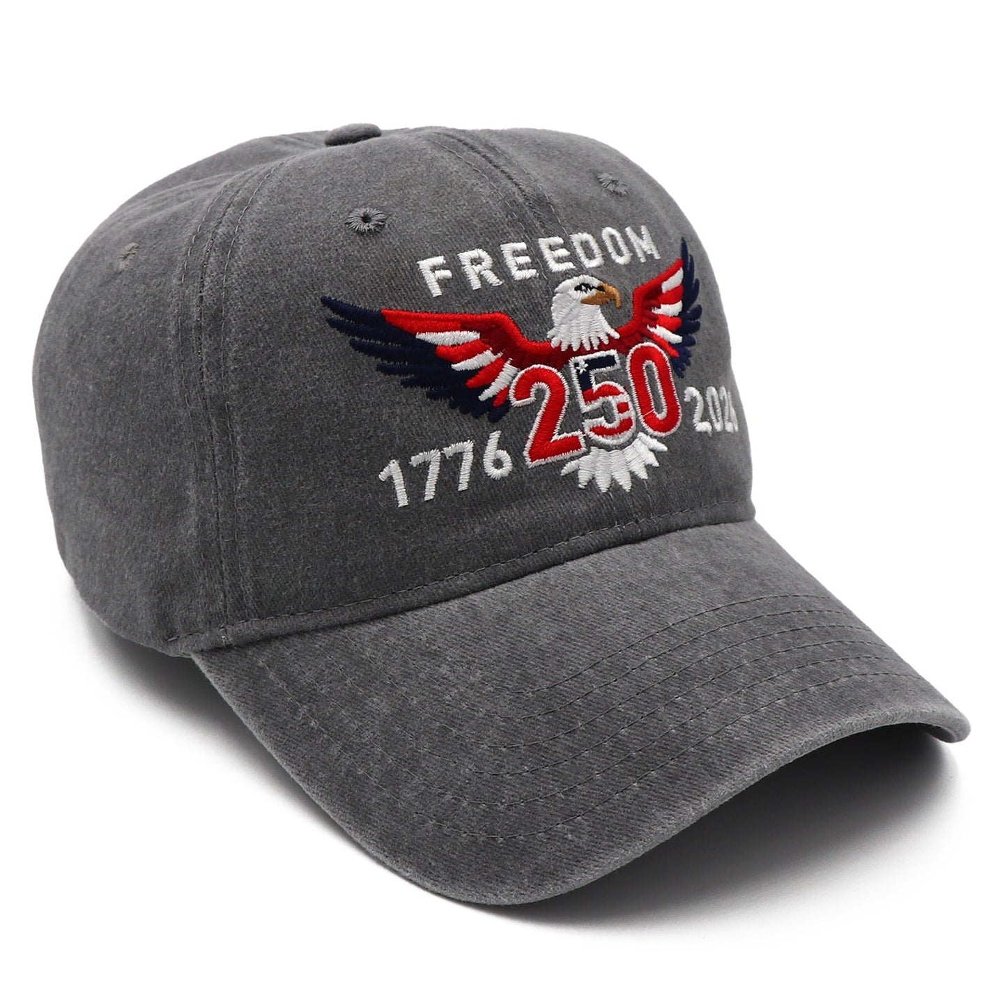 Freedom 250th Hat – 1776-2026 Eagle Embroidered Adjustable Gray Baseball Cap