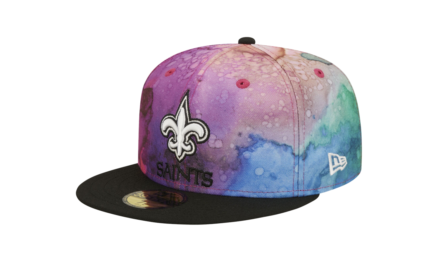 59FIFTY New Orleans Saints Crucial Catch Fitted Hat "Multicolor Watercolor Design Crown / Black Visor" NE838