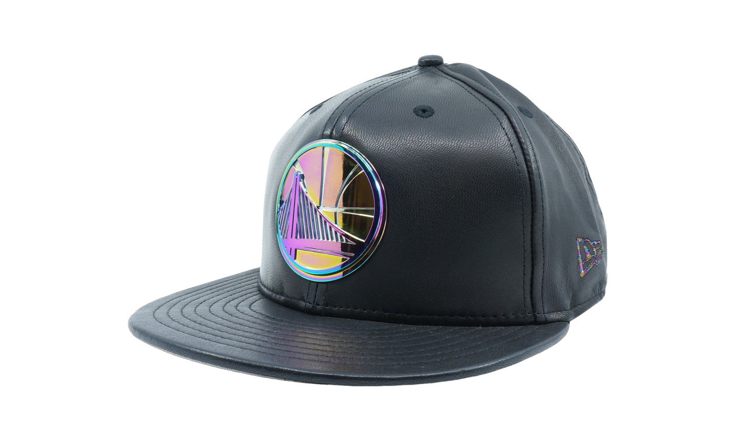 59FIFTY Golden State Warriors Deluxe Leather Fitted Hat "Black/ Iridescent - Logo" NE604