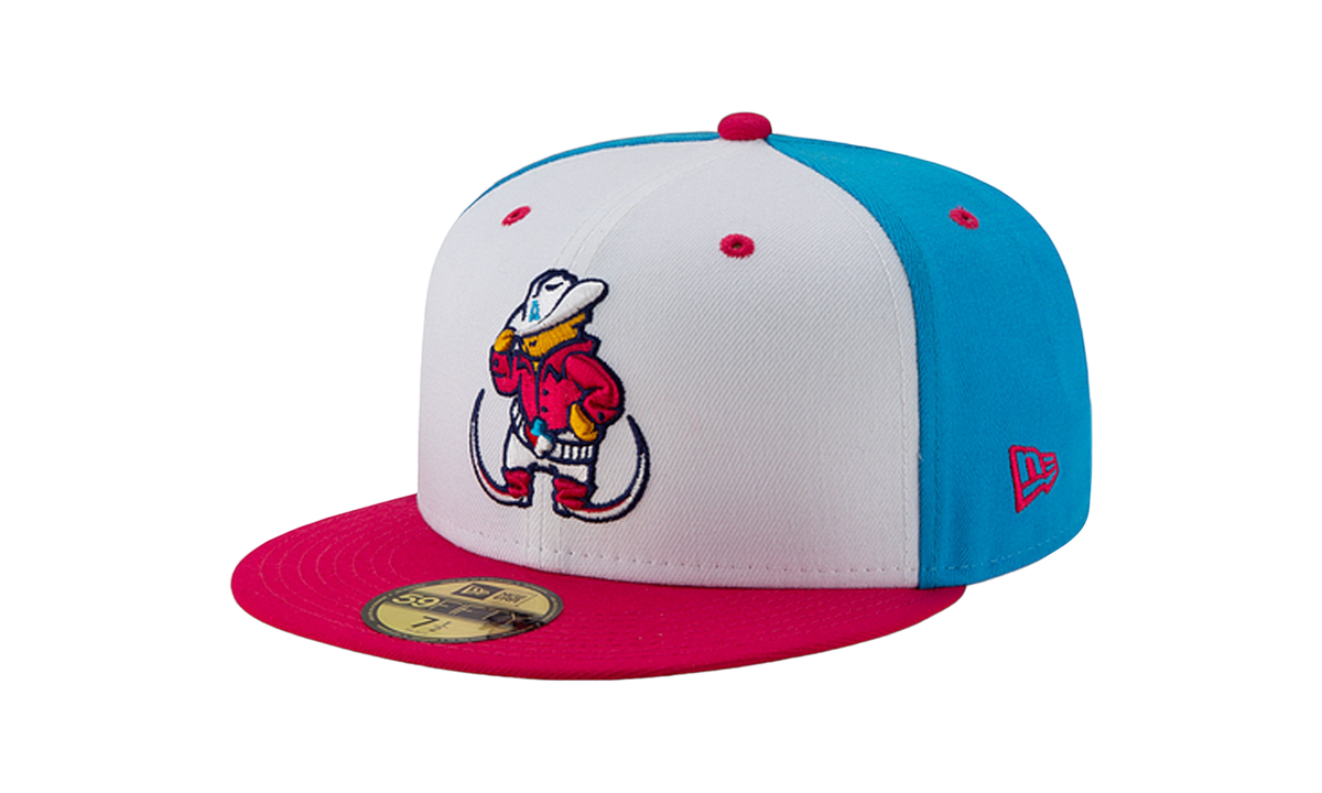 59FIFTY Amarillo Theme Night Amarillo Sod Poodles 'Pointy Botas' Fitted Hat "White and Sky Blue / Hot Pink - Brim" NE747