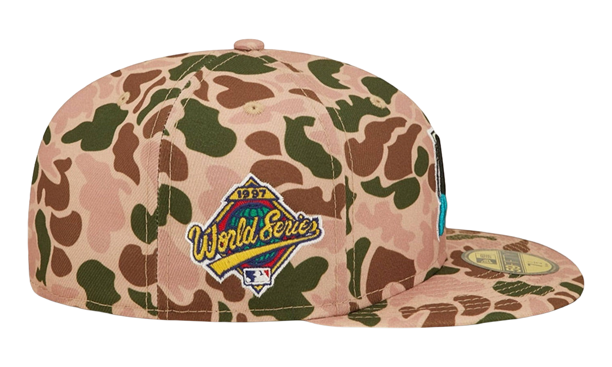59FIFTY Miami Marlins 1997 World Series Duck Camo Fitted Hat "Duck Camo / Orange - Brim" NE806