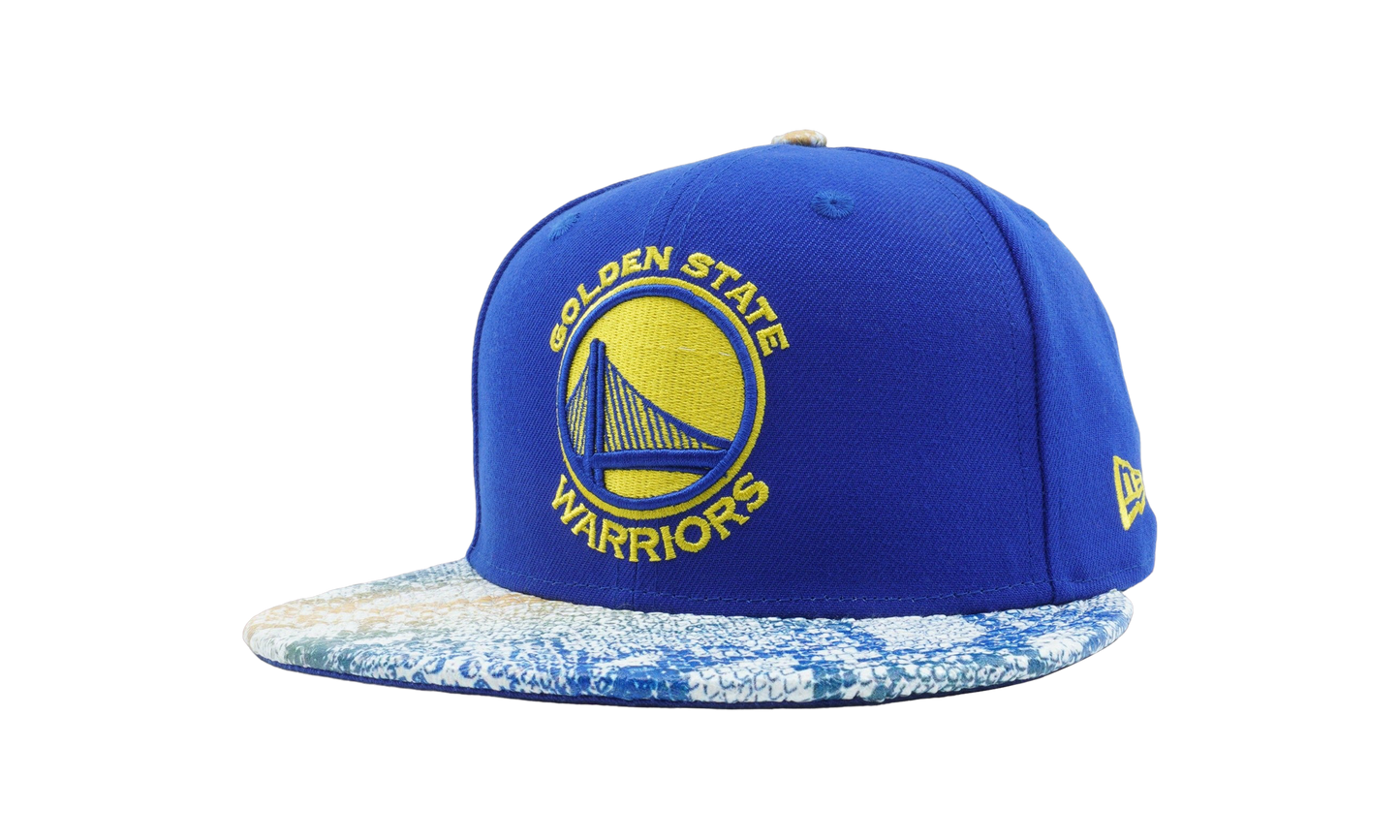 9FIFTY Golden State Warriors Visor Craze Snapback Hat "Blue / Craze Pattern - Brim" NE575