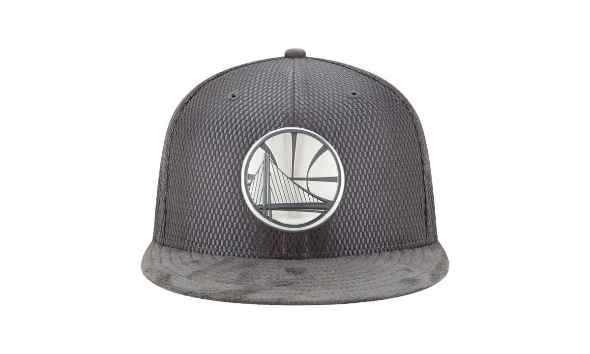 9FIFTY Golden State Warriors On The Court Snapback Hat "Gray Suede / Gray GSW Logo - Under Brim" NE636