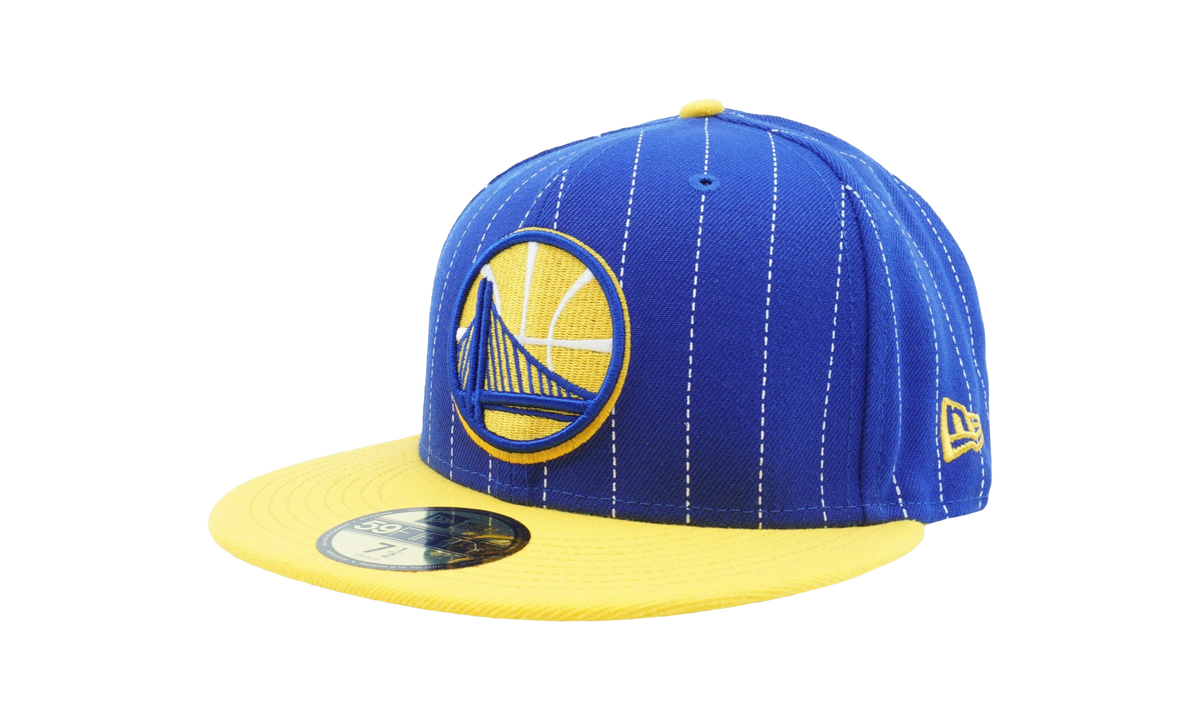 59FIFTY Golden State Warriors Pinstripe Fitted Hat "Blue / Yellow / Grey - Under Brim" NE645