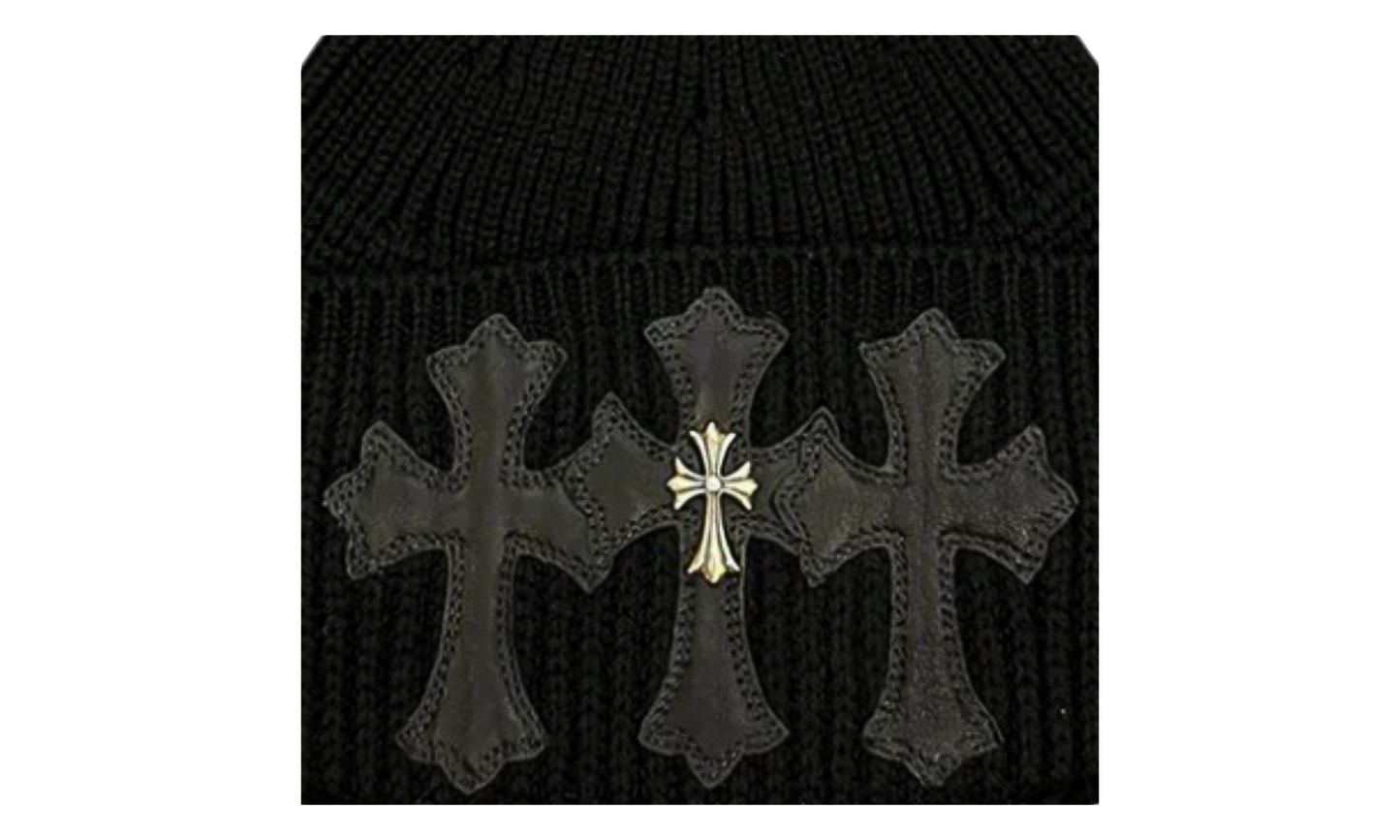 Triple Leather Cross Cashmere Beanie "Black" CHRM1723