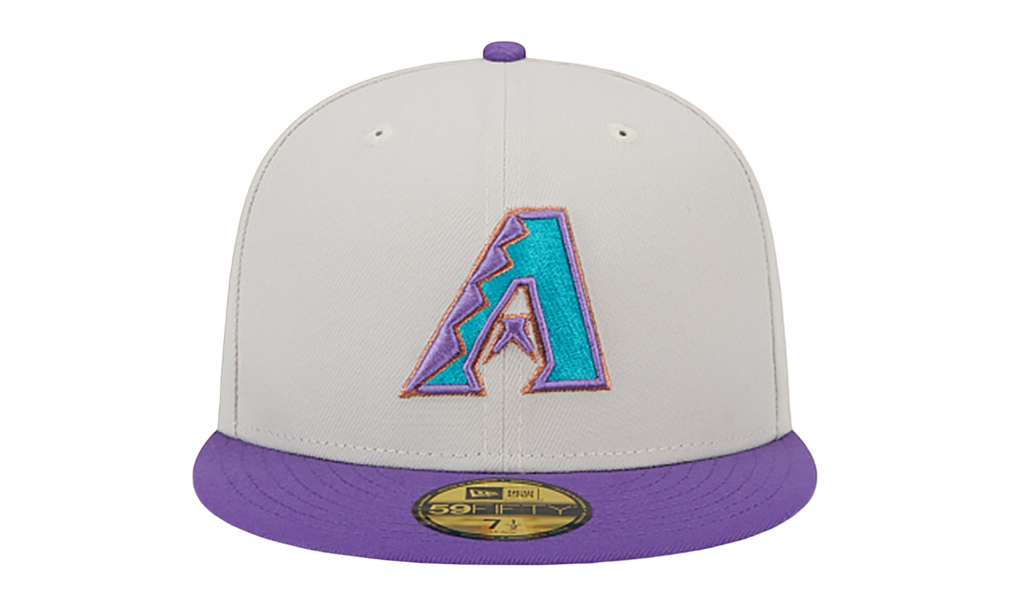 59FIFTY Arizona Diamondbacks 2001 World Series - Class Back Patch Fitted Hat "Khaki and Purple / Grey - Under Brim" NE905