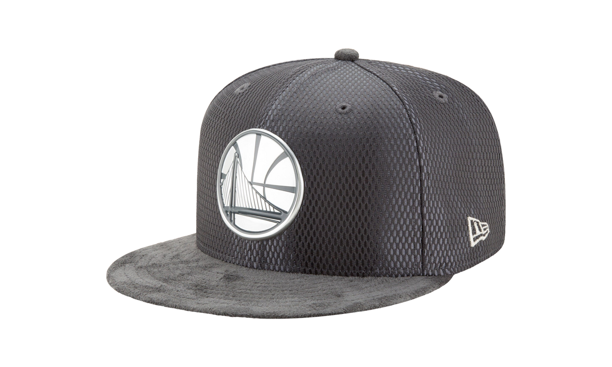 9FIFTY Golden State Warriors On The Court Snapback Hat "Gray Suede / Gray GSW Logo - Under Brim" NE636