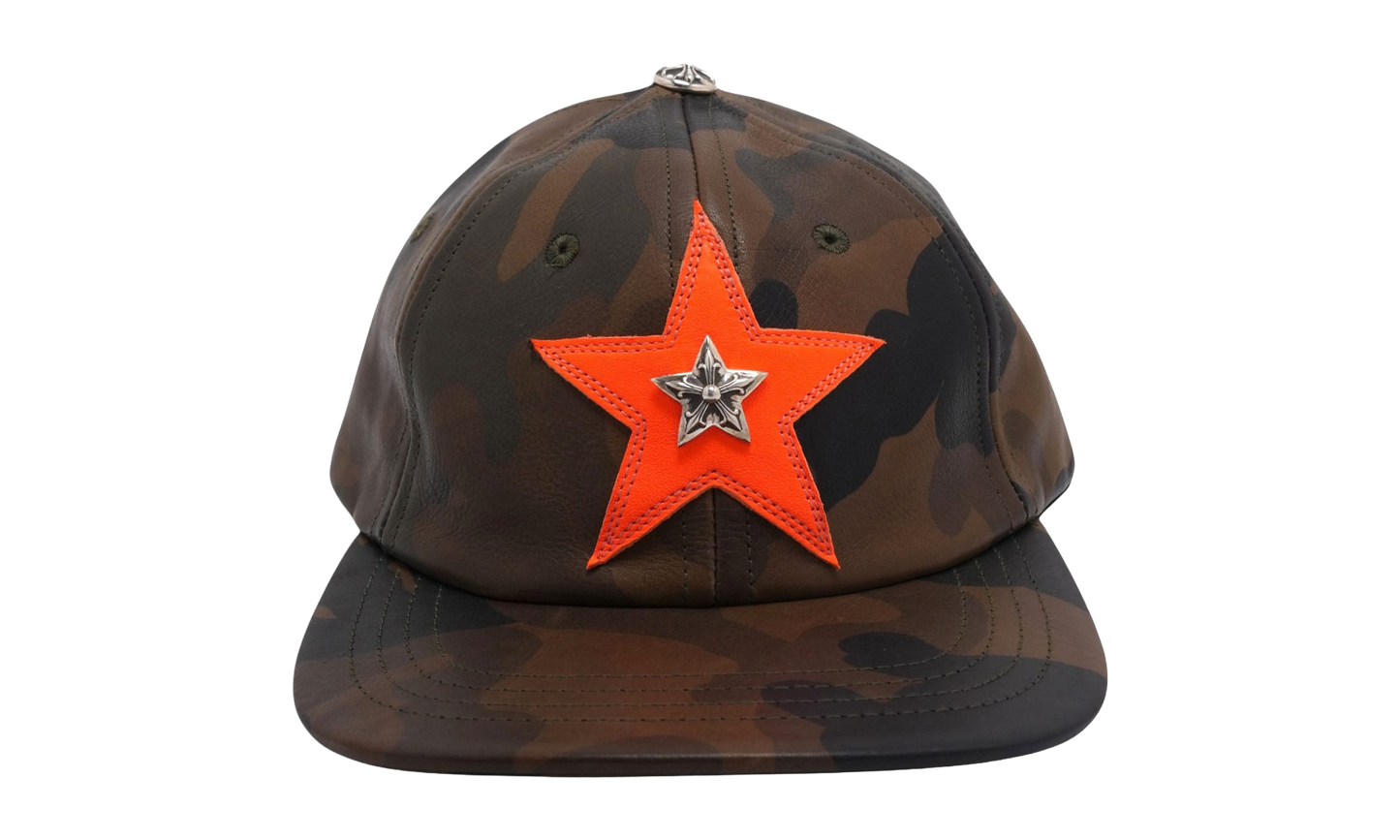 Silver Embellished Leather Star Patch Trucker Hat "Camouflage Orange" CHRM1121