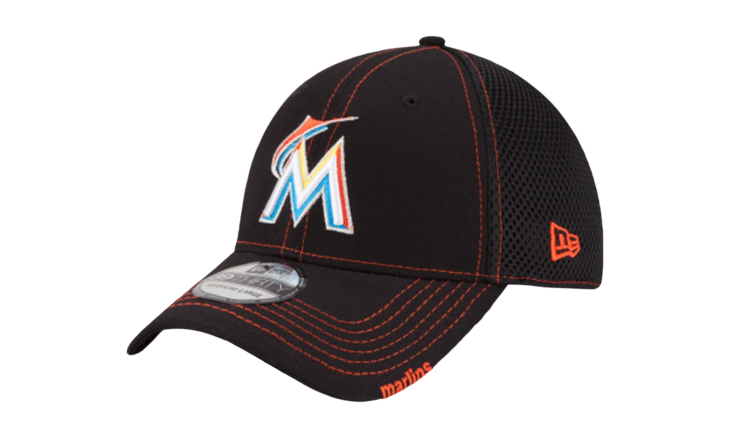 39THIRTY Miami Marlins Neo Flex Fit Hat "Black / Red - Stitch" NE572