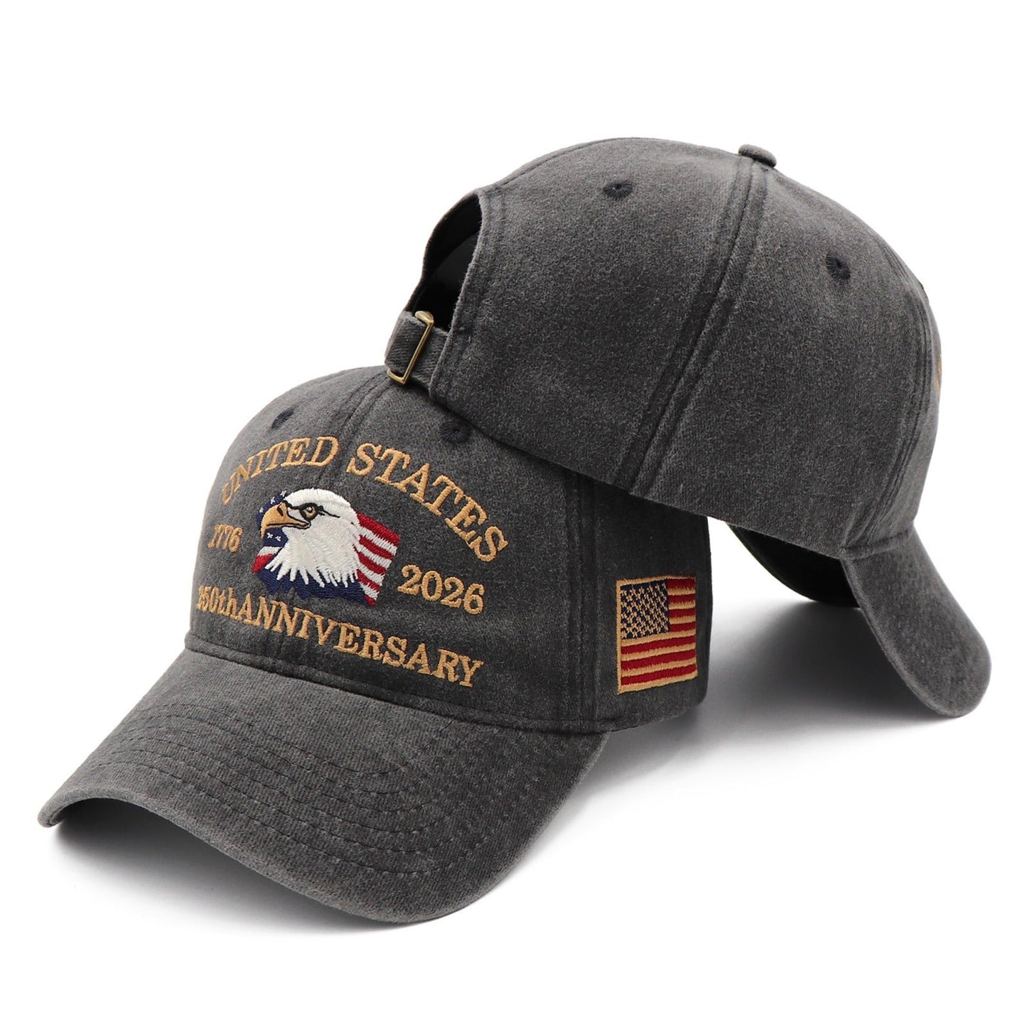 USA 250th Anniversary Eagle Cap (1776–2026) — Distressed Charcoal, Embroidered