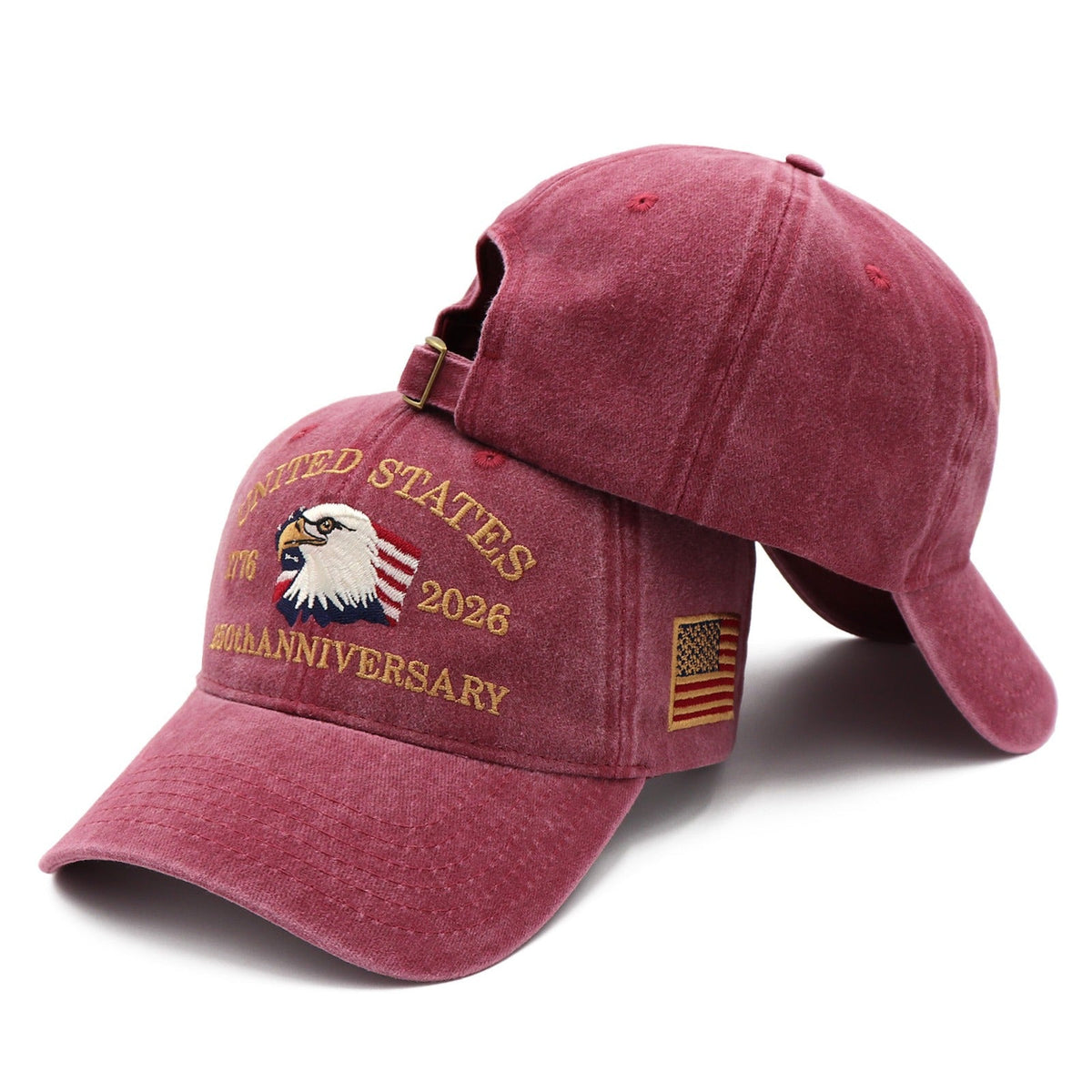 USA 250th Anniversary Eagle Embroidered Cap (1776–2026) – Vintage Maroon