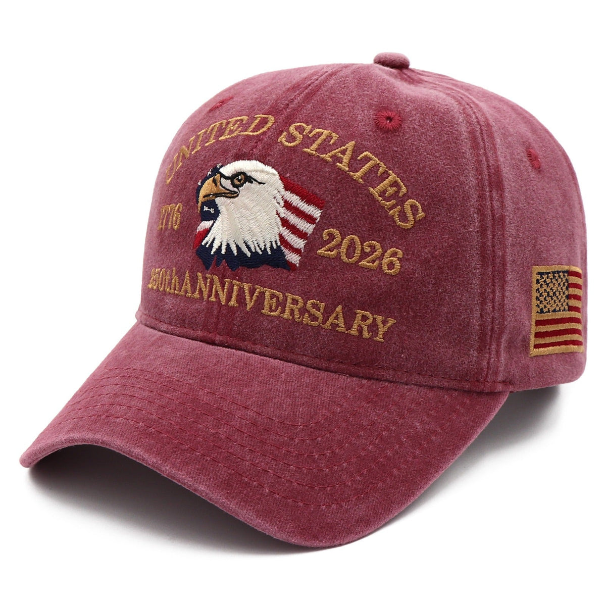 USA 250th Anniversary Eagle Embroidered Cap (1776–2026) – Vintage Maroon