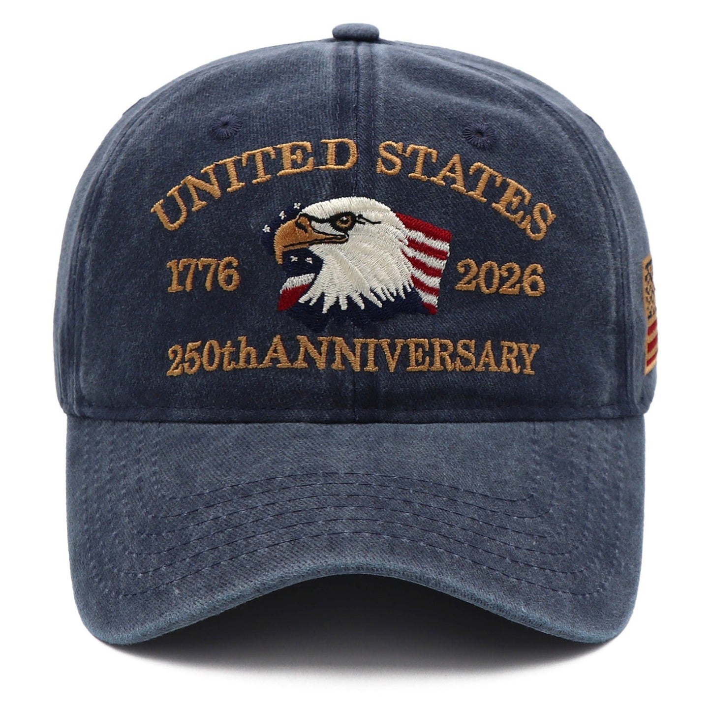 USA 250th Anniversary Eagle Embroidered Cap 1776 – 2026 – Washed Navy
