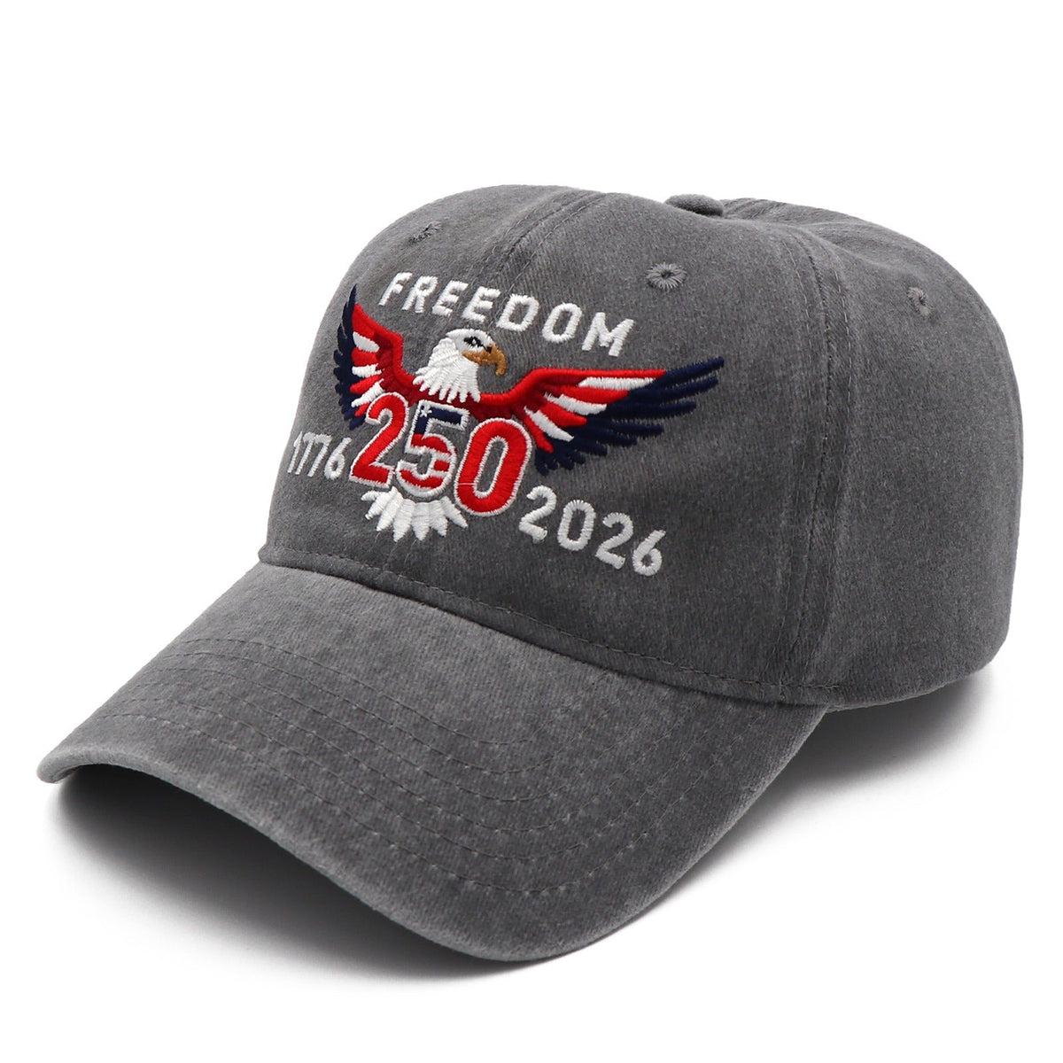 Freedom 250th Hat – 1776-2026 Eagle Embroidered Adjustable Gray Baseball Cap