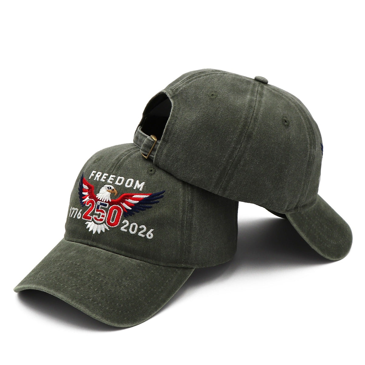 Freedom 250th Hat – 1776-2026 Eagle Embroidered Adjustable Army Green Baseball Cap