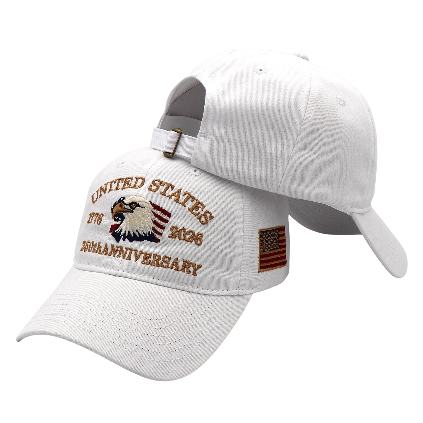 USA 250th Anniversary Eagle Embroidered Cap (1776–2026) – White