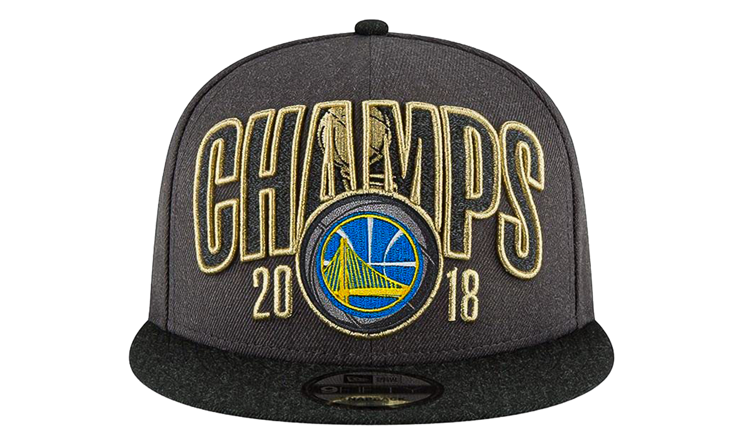 9FIFTY Golden State Warriors 2018 Finals Locker Room Snapback Hat "Charcoal / Black - Brim / Grey Trophy - Under Brim" NE692