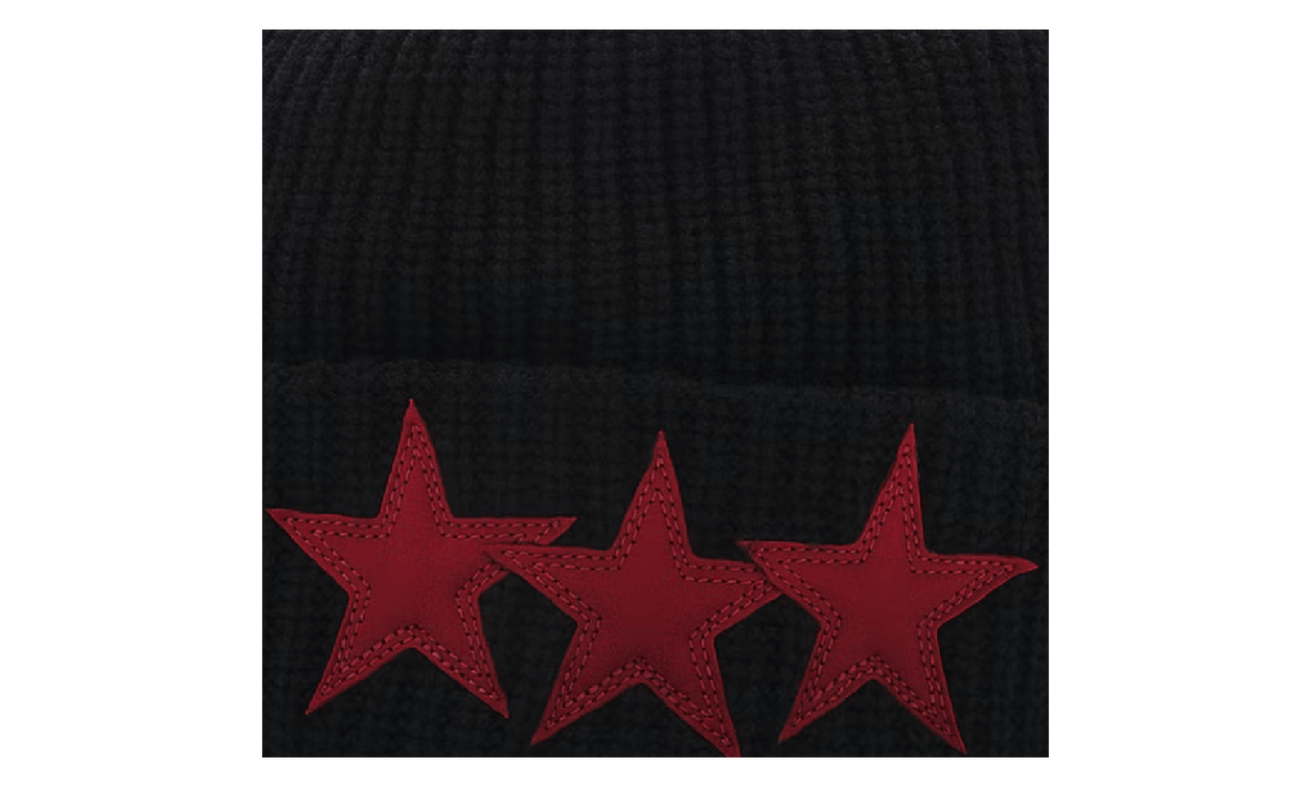 Sludge Leather Star Patch Beanie "Black Red" CHRM1114