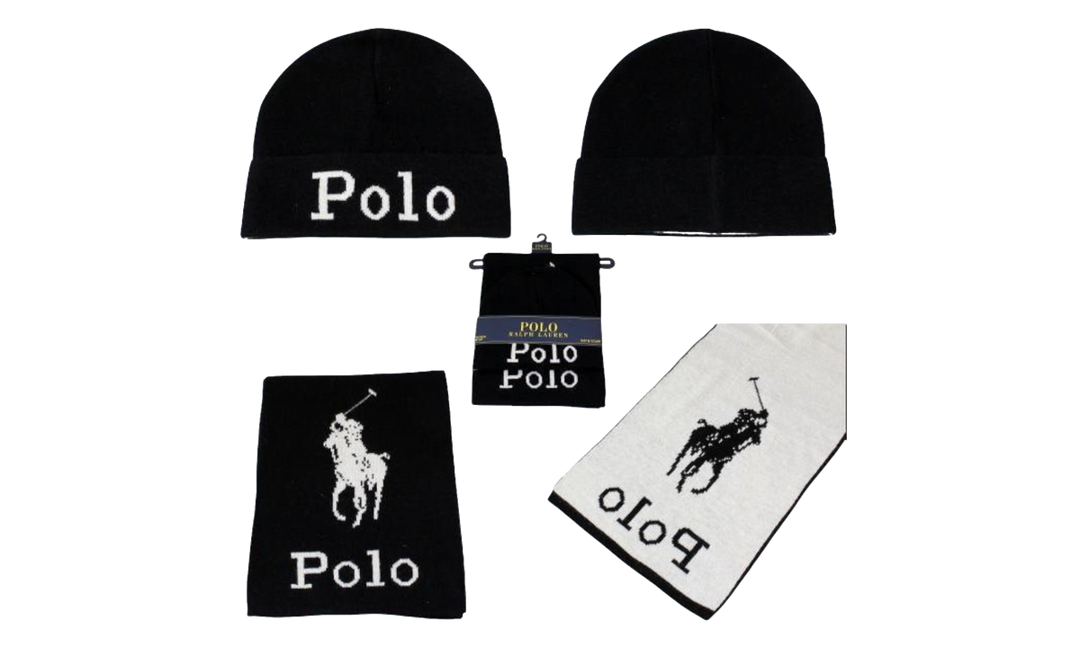 Jacquard Stacked Pony Set (Scarf & Beanie) "Black" PC0449 001