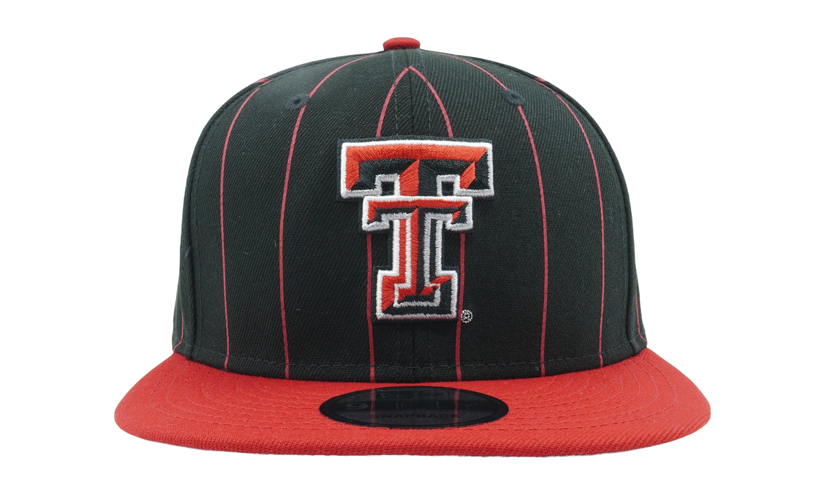 9FIFTY Texas Tech Red Raiders Pinstripes Vintage E1 Snapback Hat "Black / Red - Brim / Gray - Under Brim" NE870