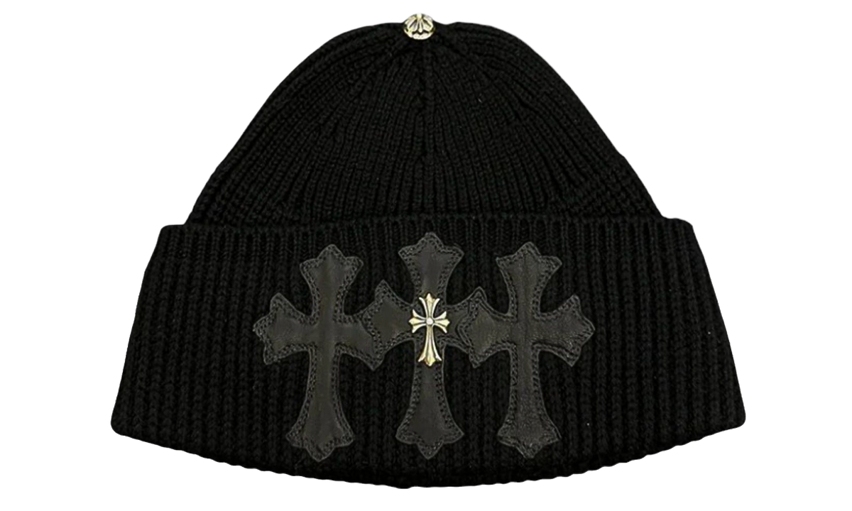 Triple Leather Cross Cashmere Beanie "Black" CHRM1723