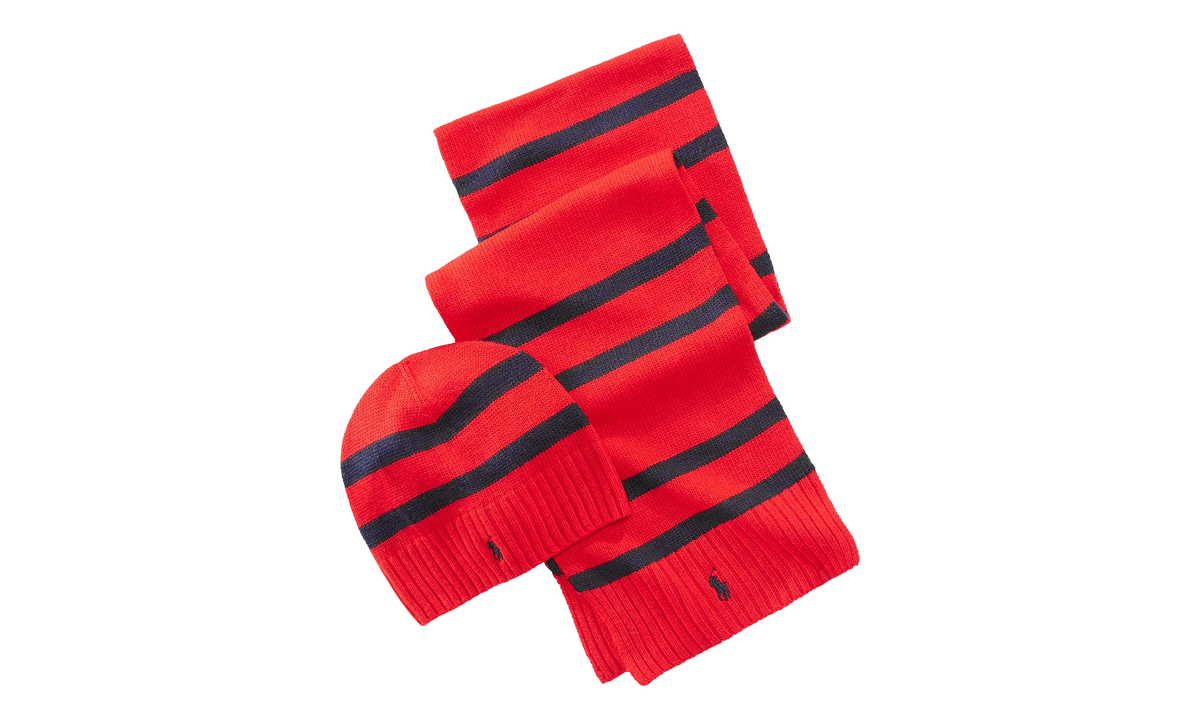 Rugby Stripe Hat And Scarf (Gift Set) "Red / Navy" PC0450 620