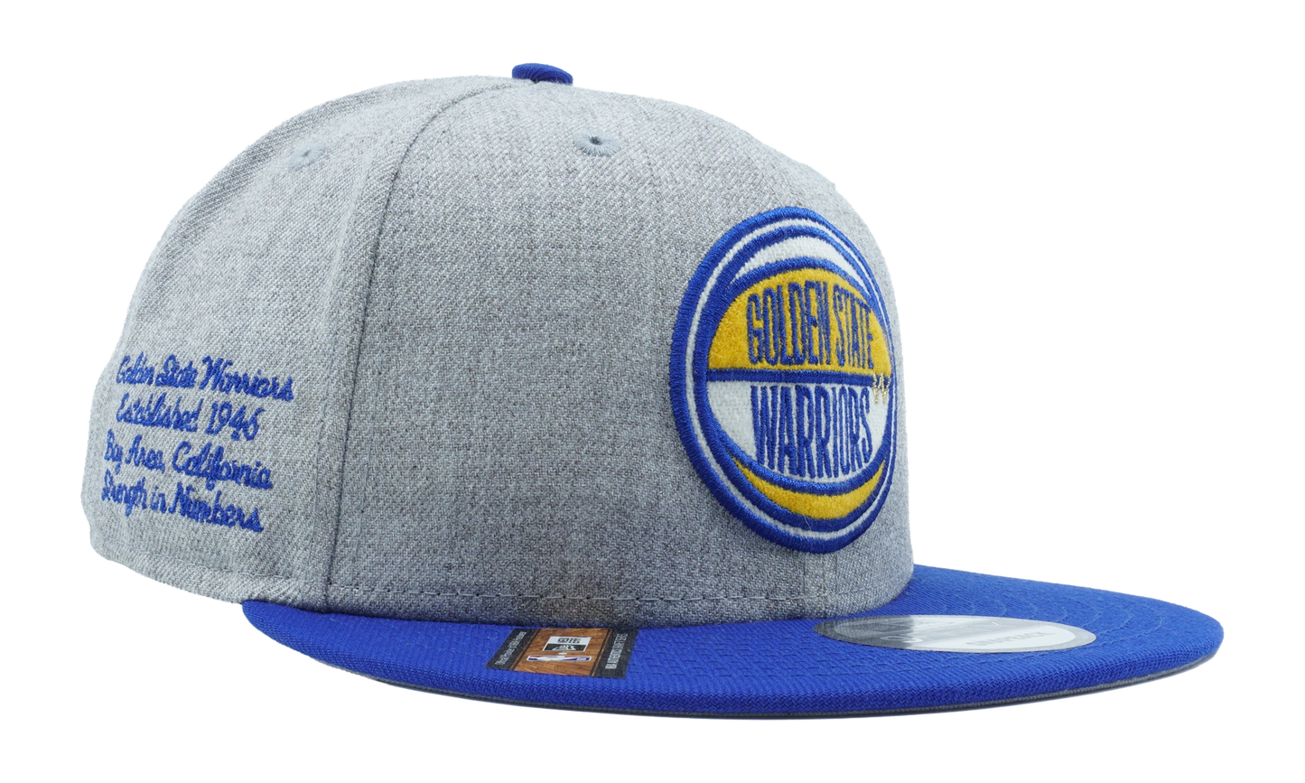 9FIFTY Golden State Warriors 2019 Draft Snapback Hat "Heather Gray / Blue - Brim" NE753