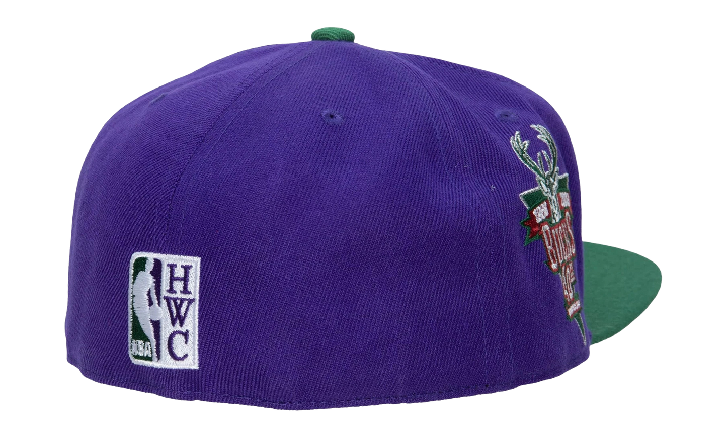 NBA Hardwood Classics Team Side Fitted Cap "Milwaukee Bucks - Purple / Green" 6HSFSH21302 MBUPURP