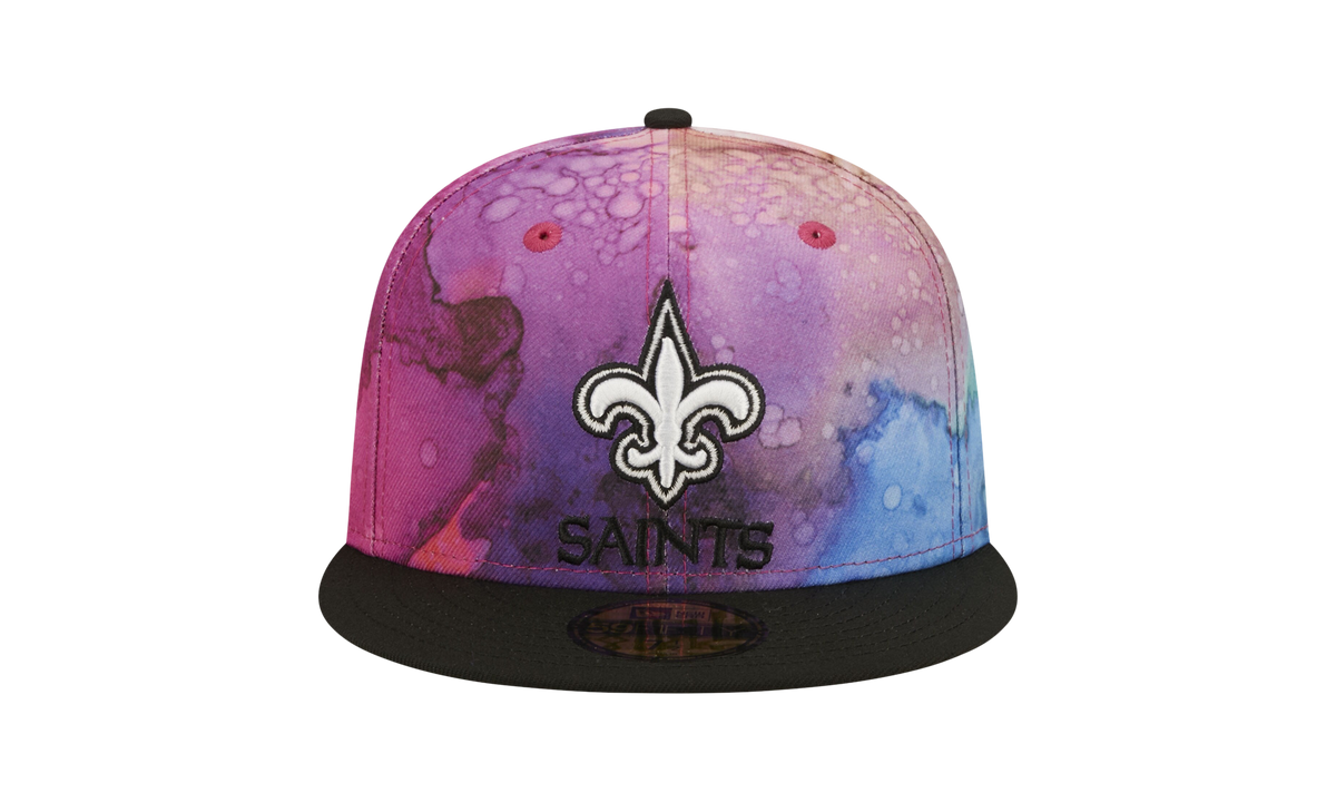 59FIFTY New Orleans Saints Crucial Catch Fitted Hat "Multicolor Watercolor Design Crown / Black Visor" NE838