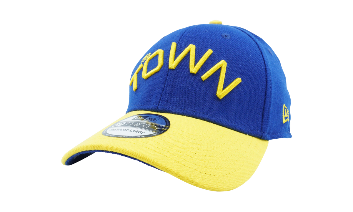 39THIRTY Golden State Warriors 'The Town' Fitted Hat "Yellow and Blue / Blue - Under Brim" NE994