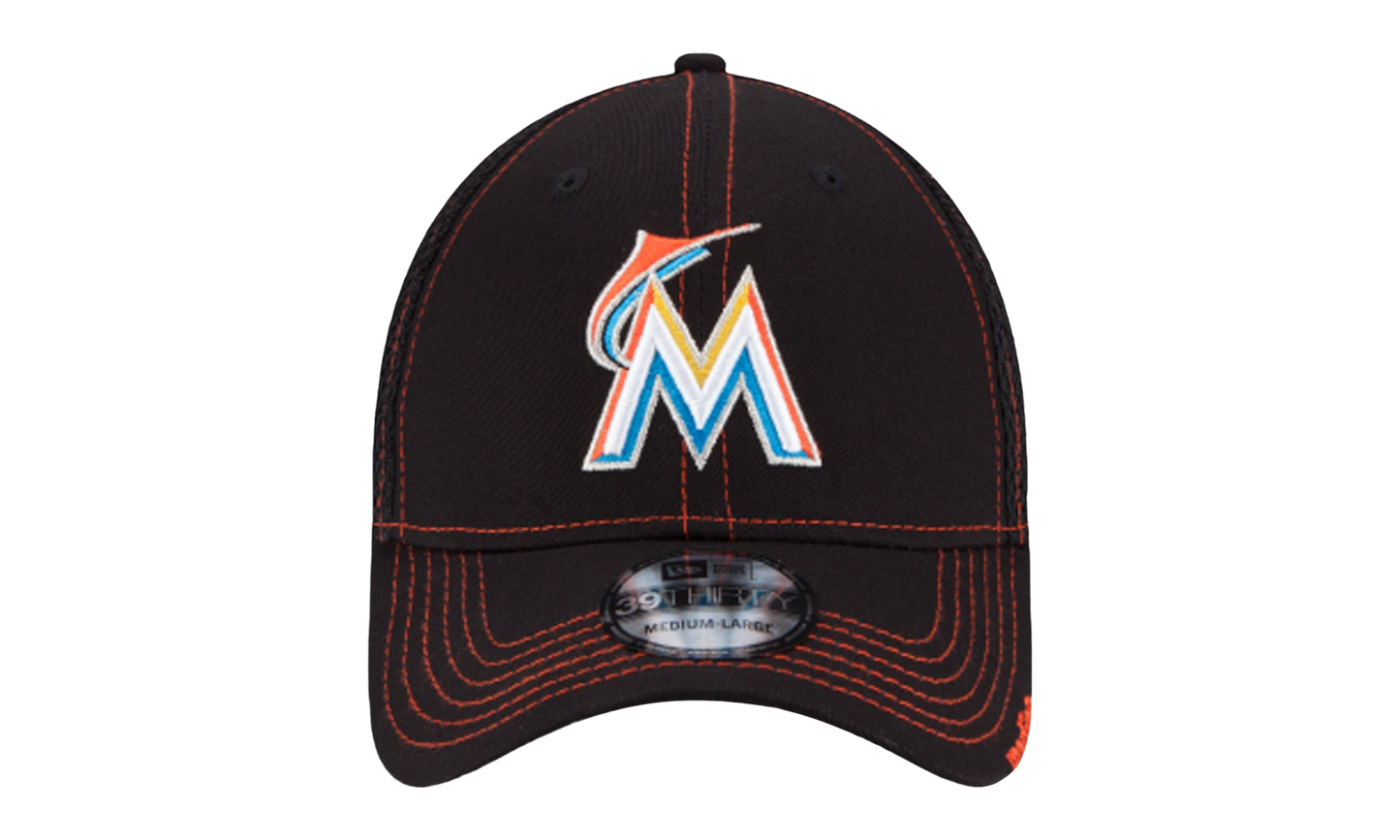 39THIRTY Miami Marlins Neo Flex Fit Hat "Black / Red - Stitch" NE572