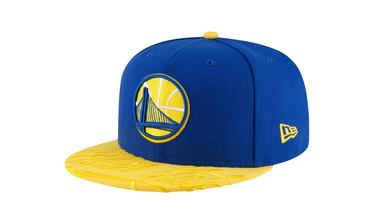 59FIFTY Golden State Warriors Visor Script Fitted Hat "Blue / Yellow - Brim" NE1151