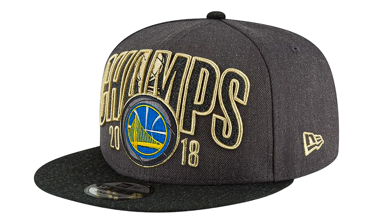 9FIFTY Golden State Warriors 2018 Finals Locker Room Snapback Hat "Charcoal / Black - Brim / Grey Trophy - Under Brim" NE692