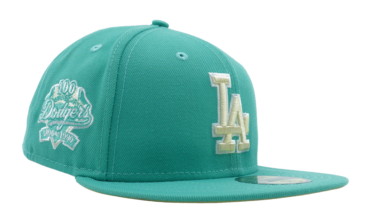 59FIFTY Los Angeles Dodgers 100th Anniversary Fitted Hat "Clear Mint / Yellow - Under Brim" NE1076