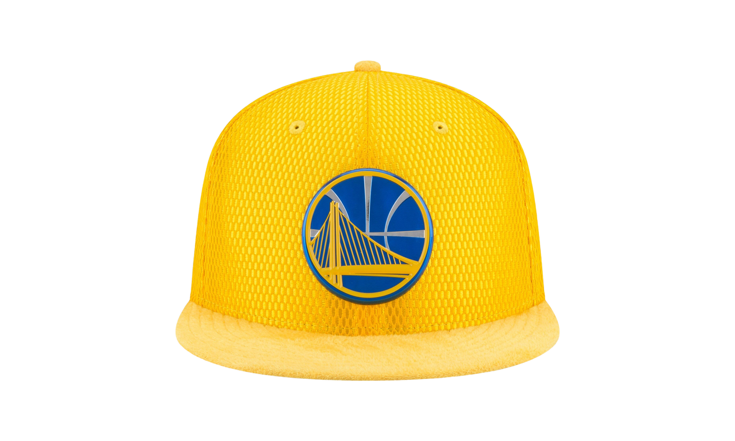 9FIFTY Golden State Warriors On-Court Snapback Hat "Yellow / Blue GSW Logo - Under Brim" NE635