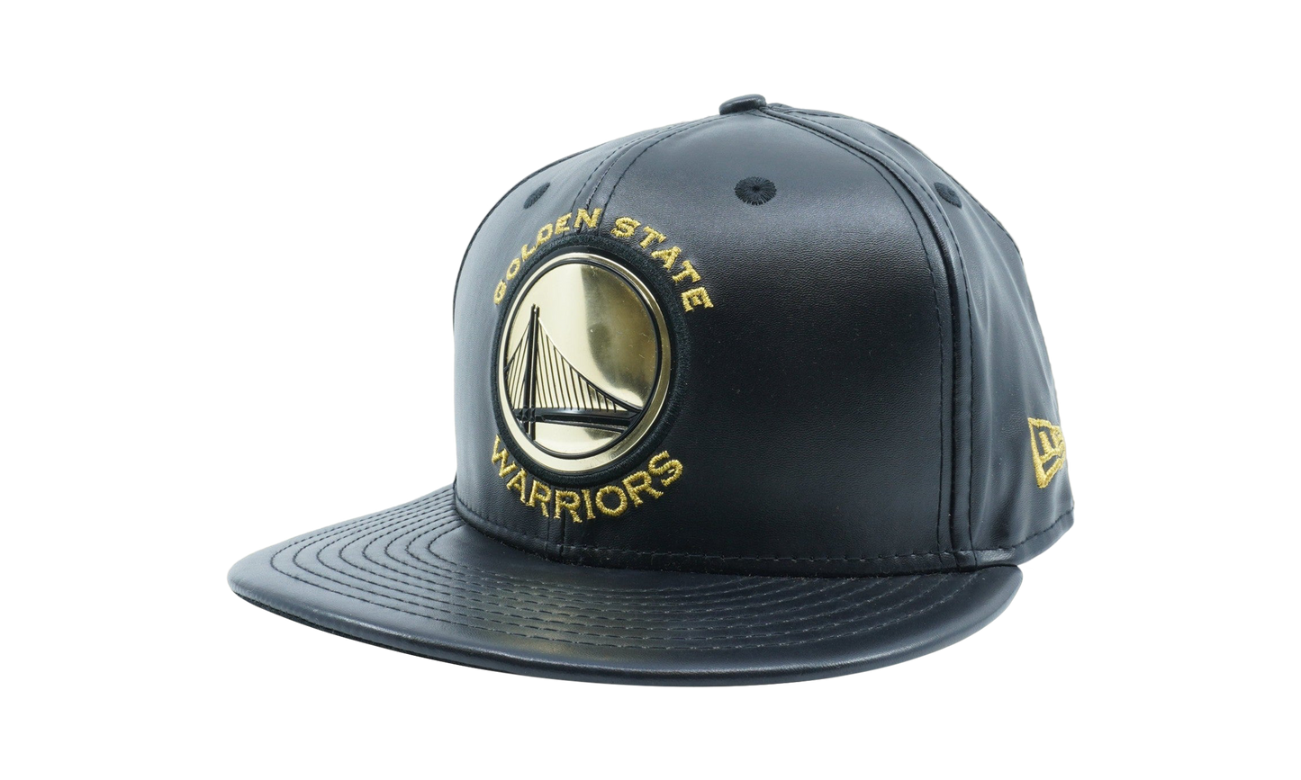 59FIFTY Golden State Warriors Team Beveled Fitted Hat "Black Leather / Gold - Logo" NE601
