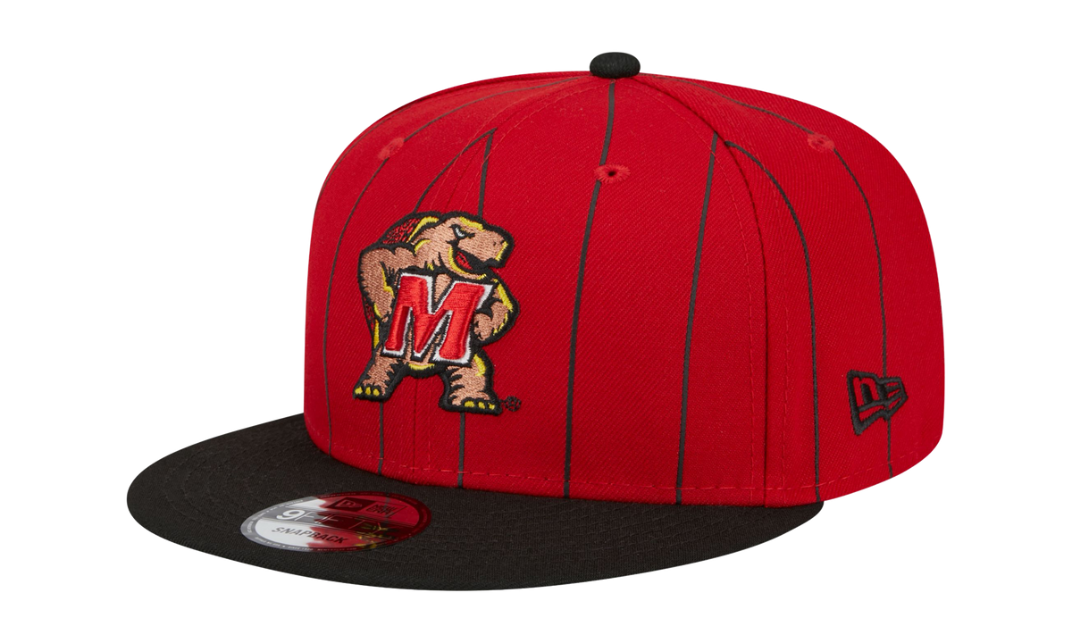 9FIFTY Maryland Terrapins Pinstripes Vintage E1 Snapback Hat "Red / Black - Brim / Gray - Under Brim" NE869