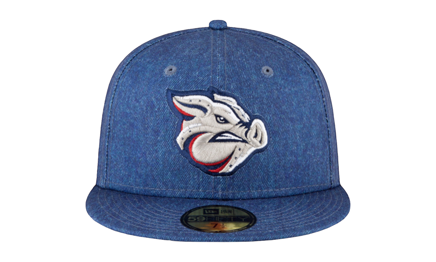 59FIFTY Lehigh Valley Iron Pigs 'Canadian Tuxedo' Fitted Hat "Denim Blue" NE774