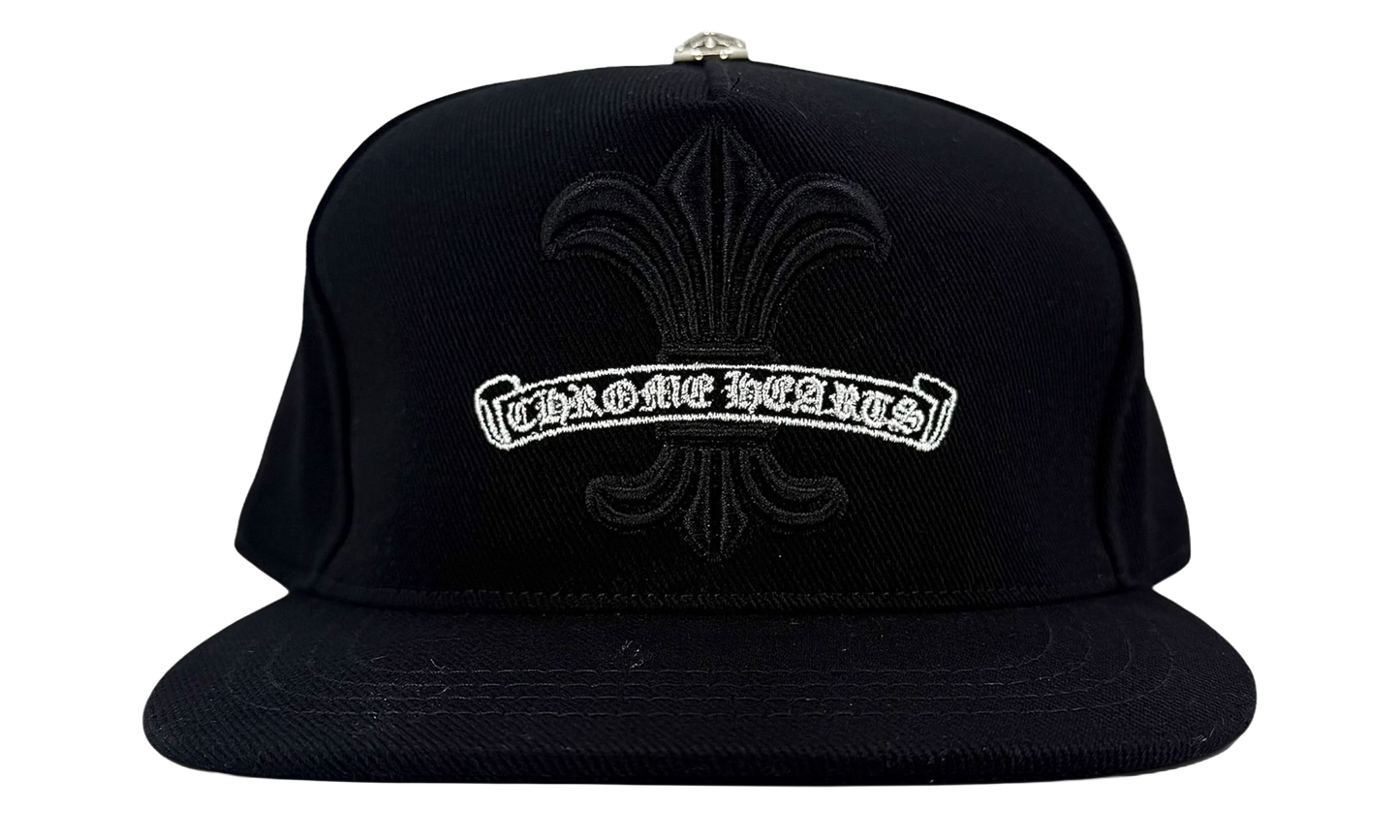 Embroidered Fleur De Lis Scroll Logo Baseball Hat "Denim Black White" CHRM1386