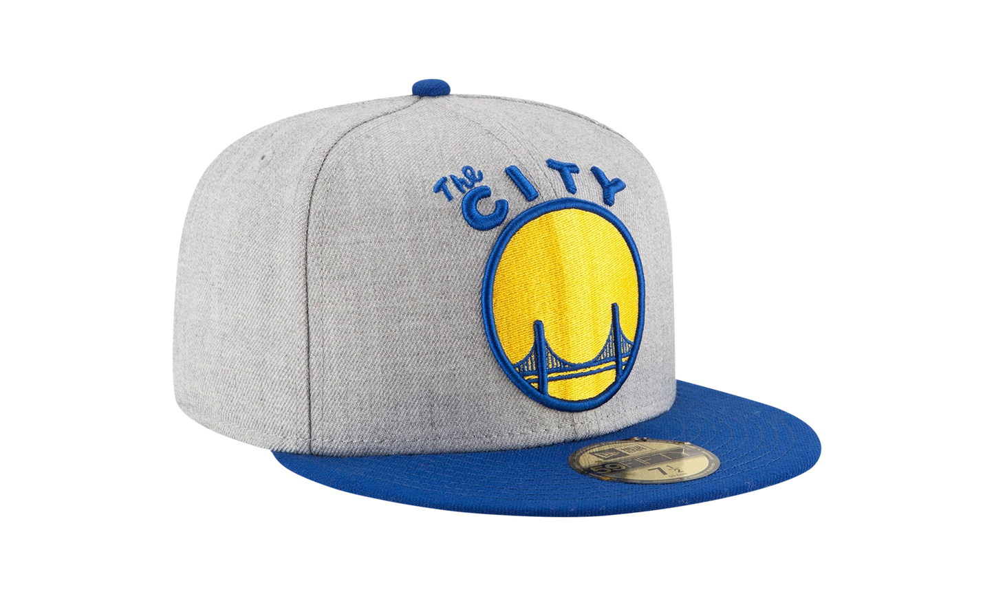 59FIFTY Golden State Warriors Heather City Grand Logo Fitted Hat "Heather Grey / Blue - Brim" NE1110