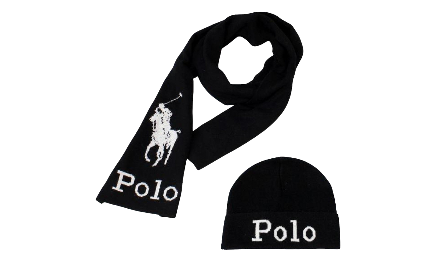 Jacquard Stacked Pony Set (Scarf & Beanie) "Black" PC0449 001