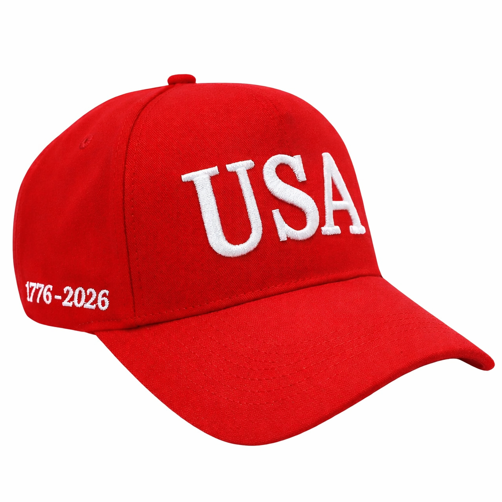 RED USA 250th Anniversary Hat (1776–2026) — Red Embroidered Cap