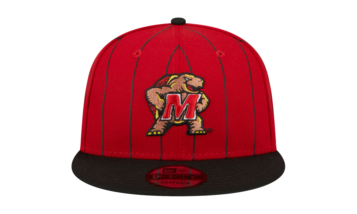 9FIFTY Maryland Terrapins Pinstripes Vintage E1 Snapback Hat "Red / Black - Brim / Gray - Under Brim" NE869