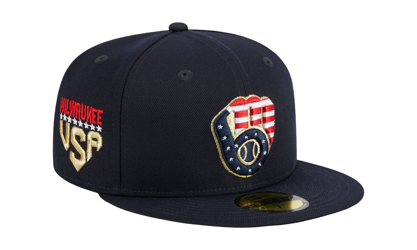 59FIFTY Milwaukee Bucks Fourth Of July Fitted Hat "Navy / Grey - Under Brim" NE908